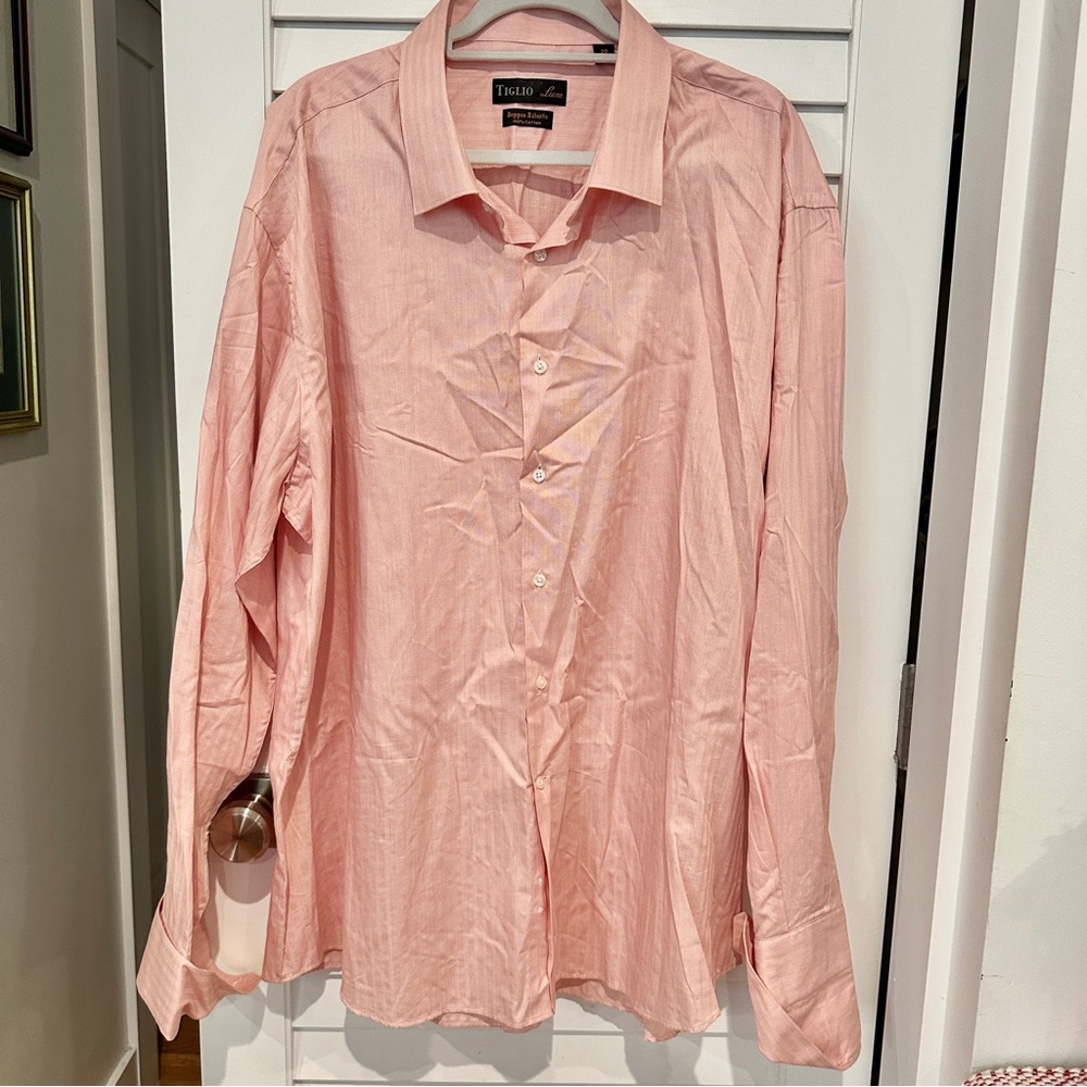 Tiglio Luxe Pink Long Sleeve Button Down Cotton Dress Shirt 20 36/37